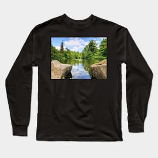 Beautiful pond view with birds going around Long Sleeve T-Shirt